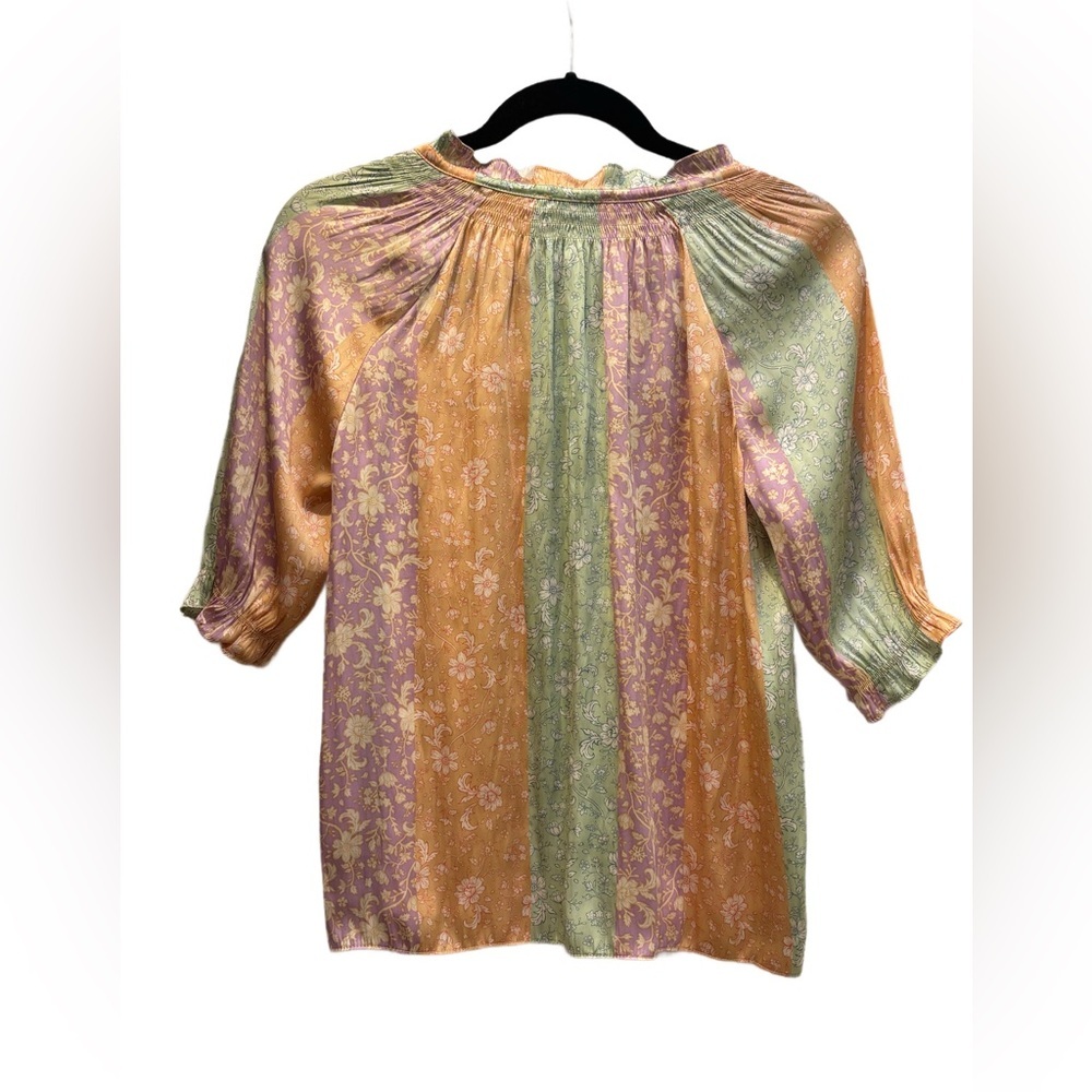 Current Air Anthropologie Floral Patchwork Boho Blouse XS Pastel Cottagecore Top - Picture 3 of 7